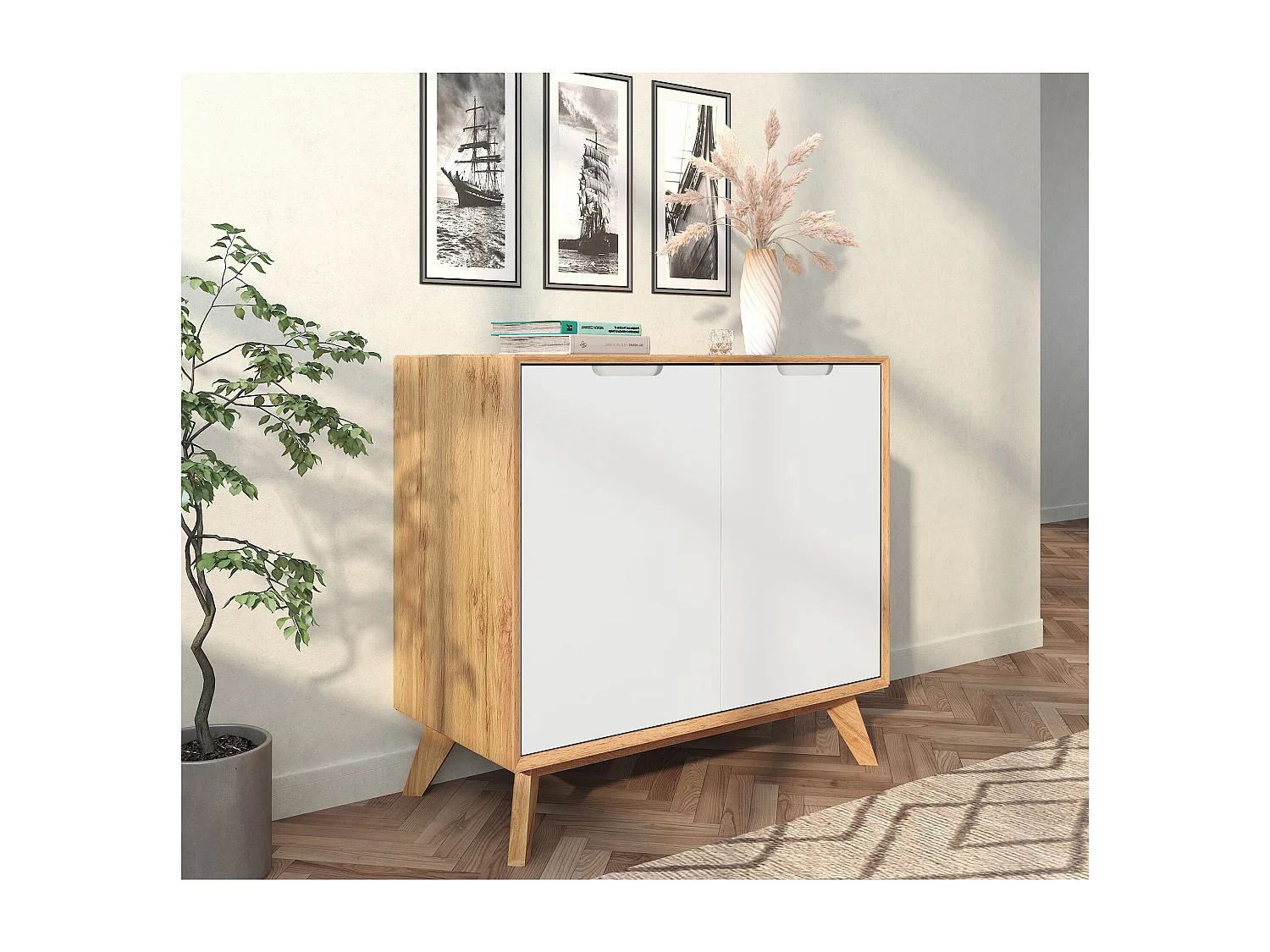 Ezra|Buffet avec 2 portes à l'aspect chêne / blanc