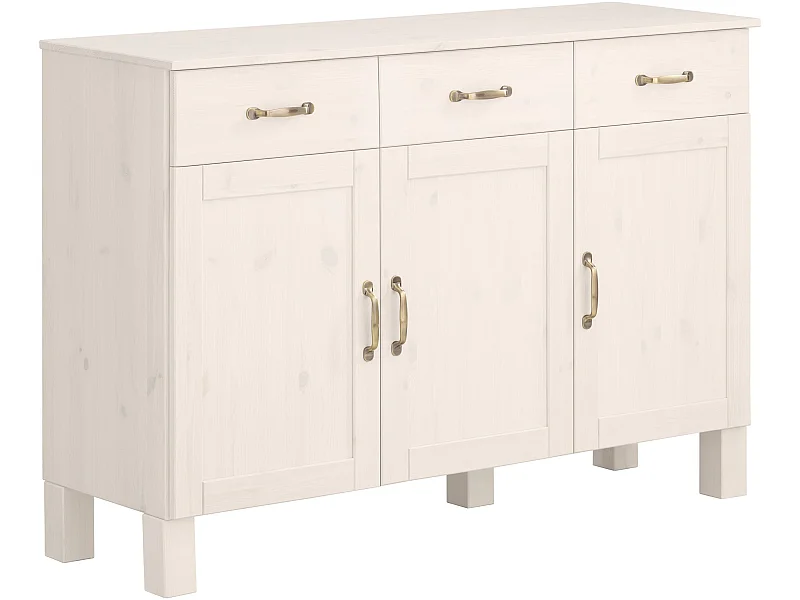 Alby | Credenza a tre ante in legno di pino massiccio di colore bianco