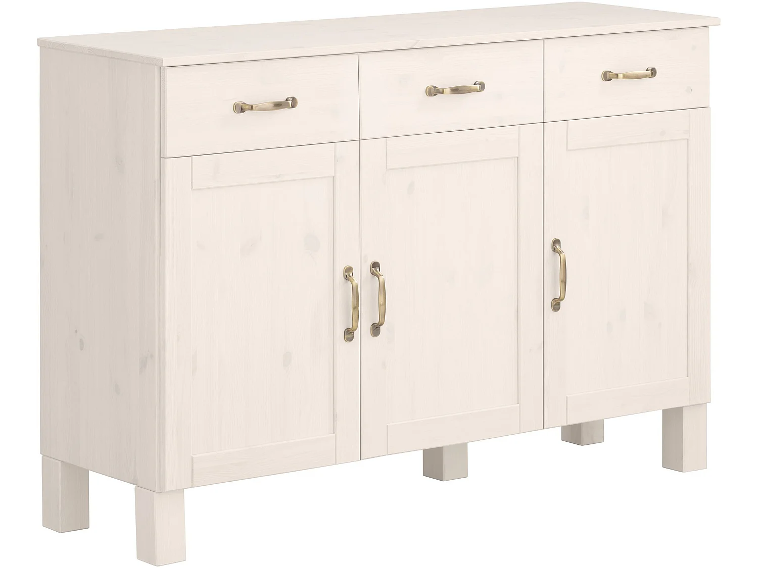 Alby | Credenza a tre ante in legno di pino massiccio di colore bianco
