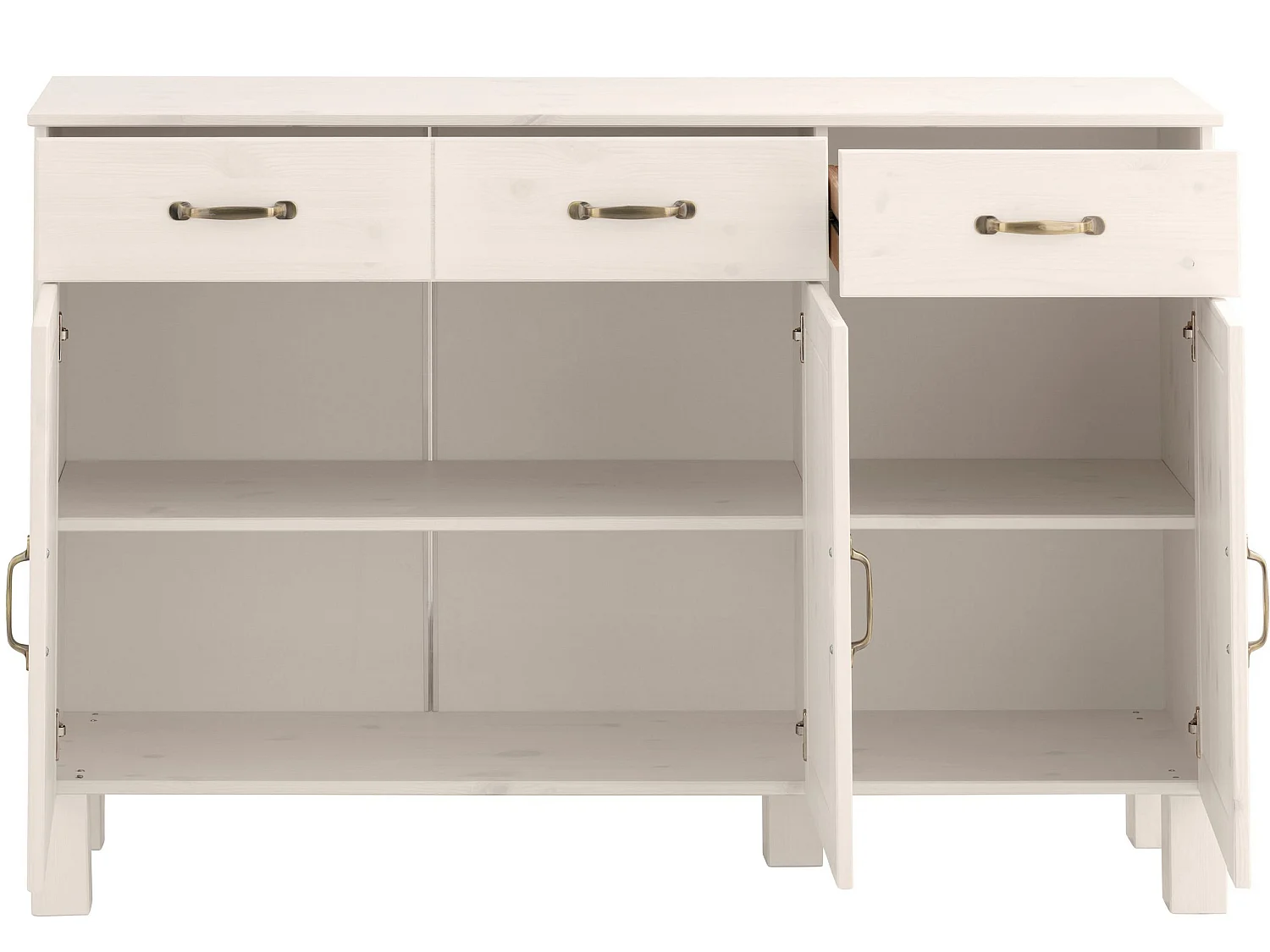 Alby | Credenza a tre ante in legno di pino massiccio di colore bianco