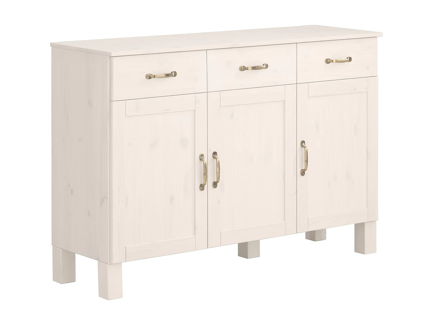Alby | Buffet en bois de pin massif blanc avec 2 tiroirs et 3 portes