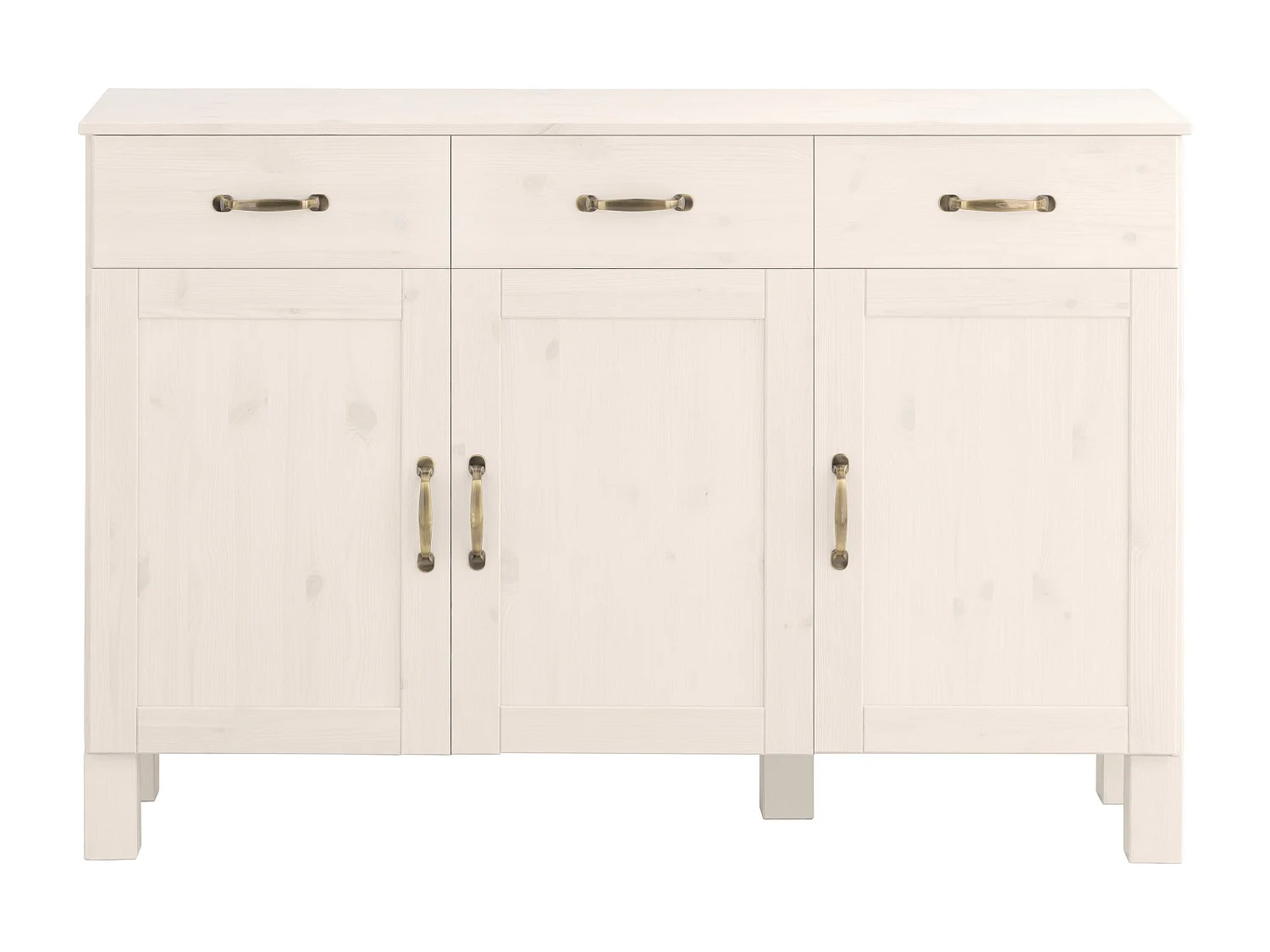 Alby | Buffet en bois de pin massif blanc avec 2 tiroirs et 3 portes