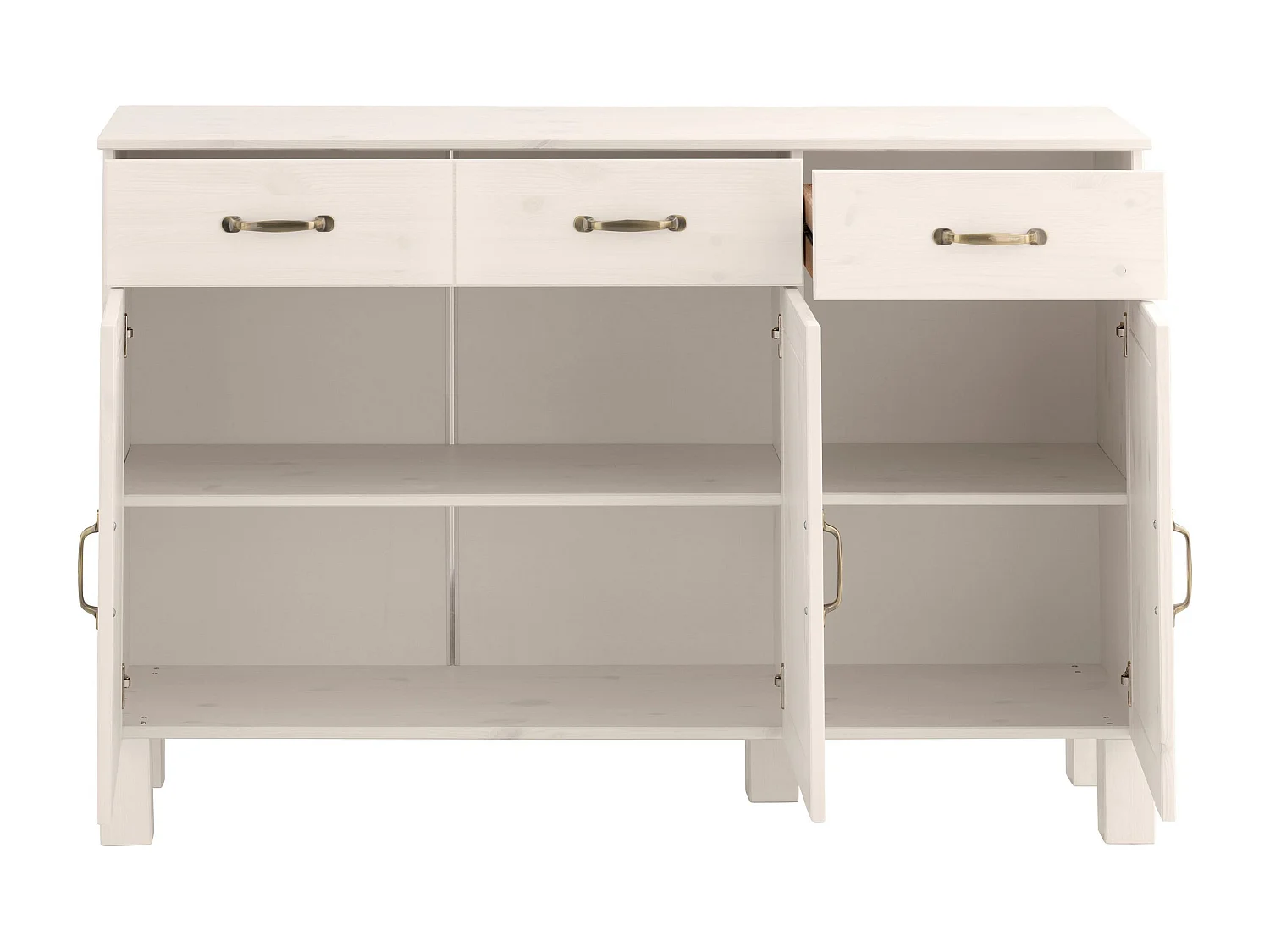 Alby | Buffet en bois de pin massif blanc avec 2 tiroirs et 3 portes