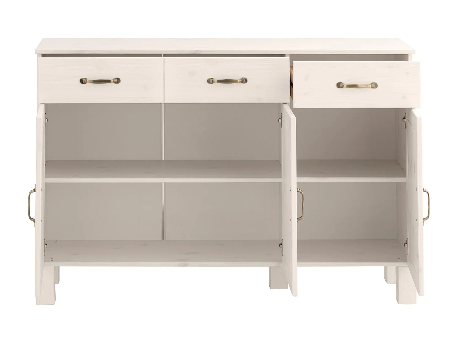 Alby | Buffet en bois de pin massif blanc avec 2 tiroirs et 3 portes