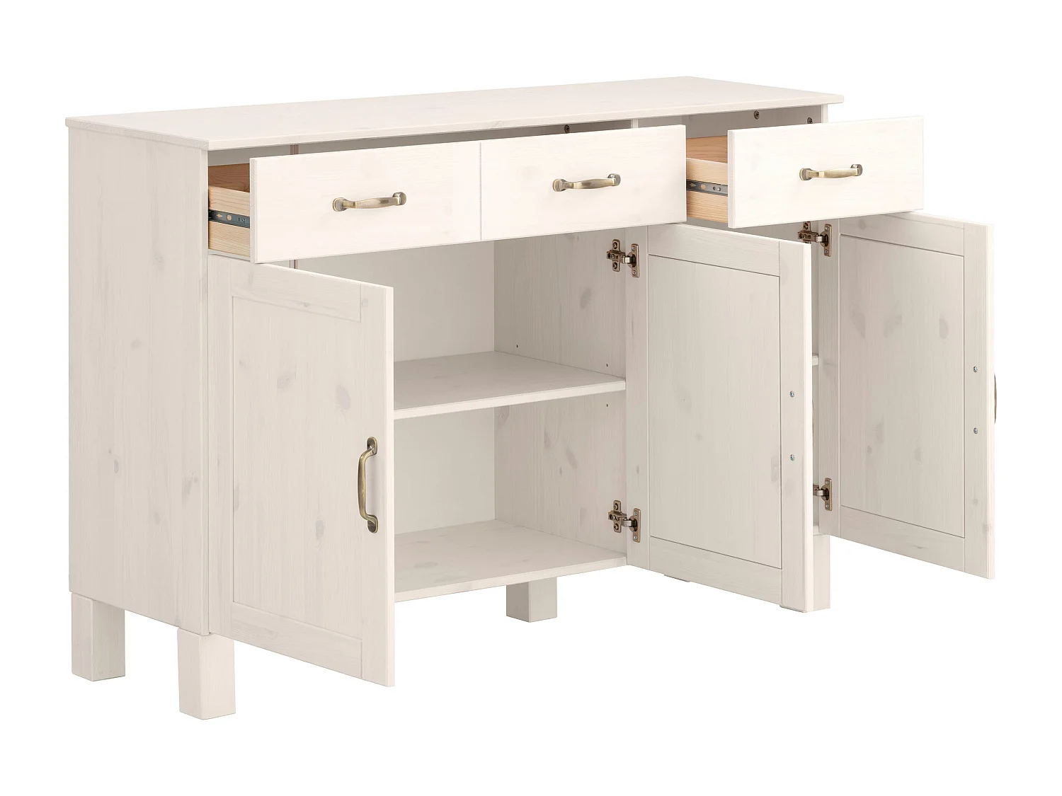 Alby | Buffet en bois de pin massif blanc avec 2 tiroirs et 3 portes