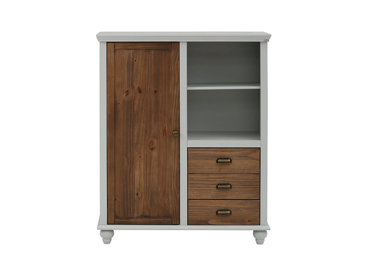 Hanna | Credenza con un'anta e tre cassetti in legno di colore grigio/naturale