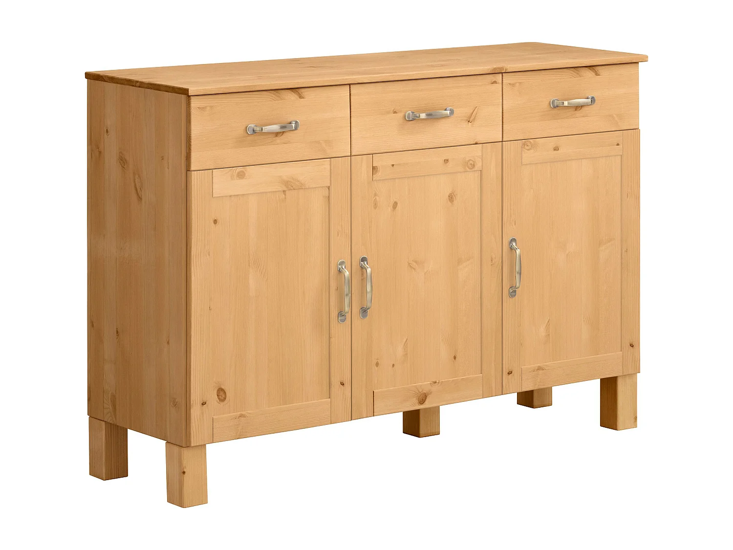 Alby | Buffet Meuble de cuisine en bois de pin massif avec 3 portes et 2 tiroirs