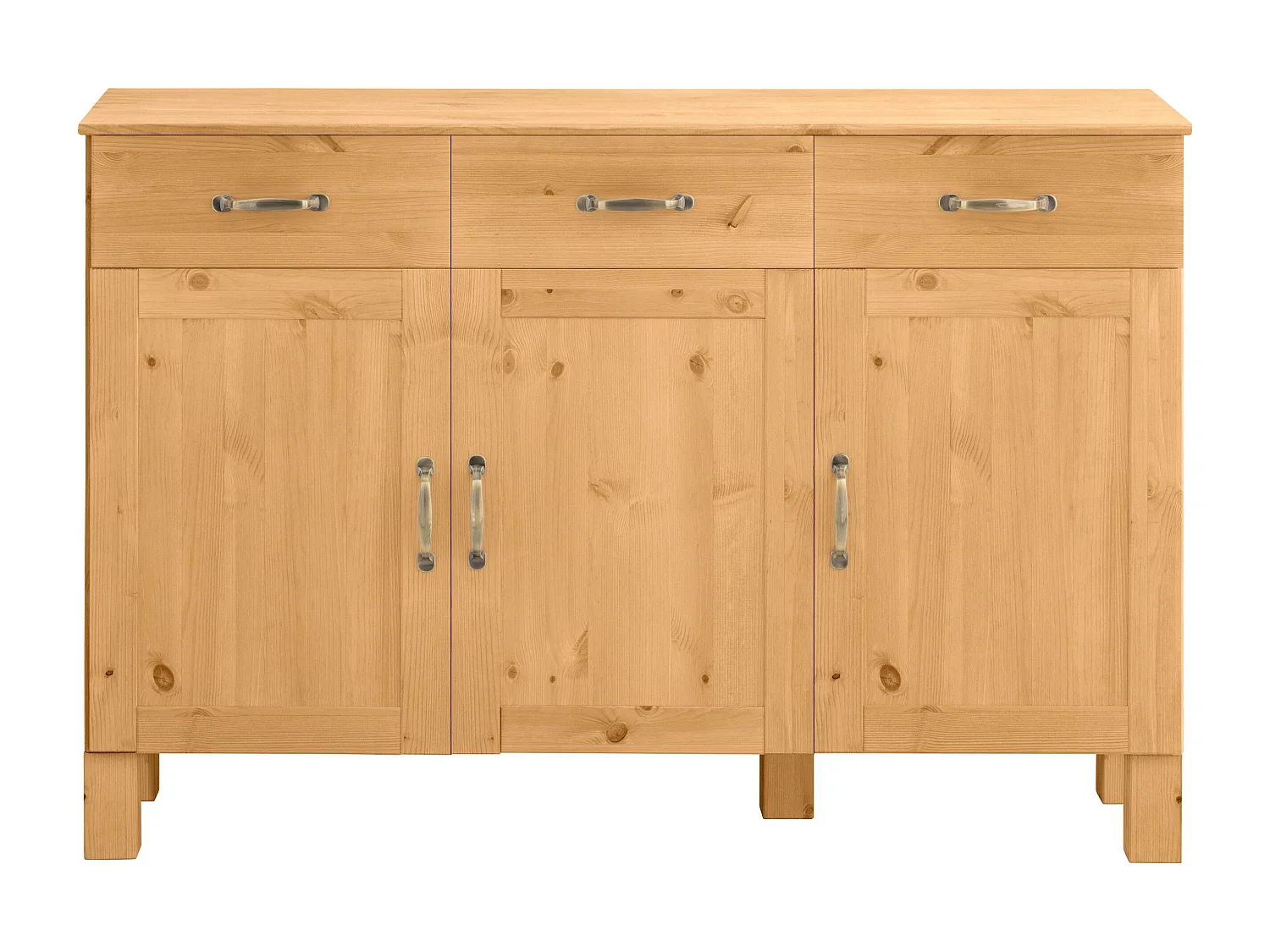 Alby | Buffet Meuble de cuisine en bois de pin massif avec 3 portes et 2 tiroirs
