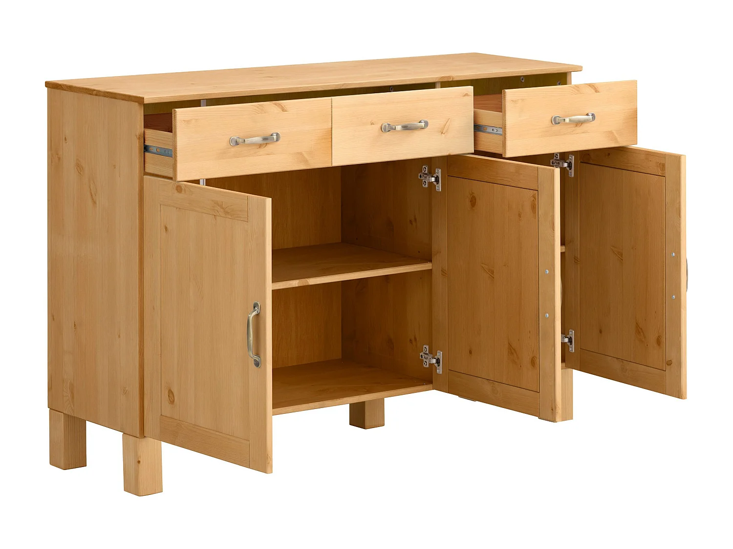 Alby | Buffet Meuble de cuisine en bois de pin massif avec 3 portes et 2 tiroirs