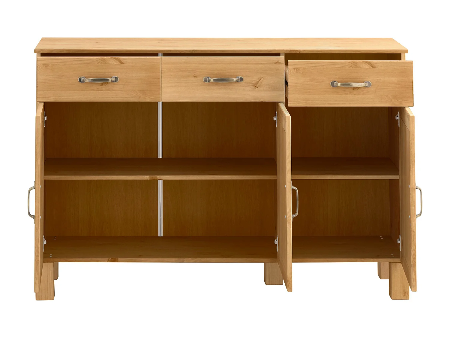 Alby | Buffet Meuble de cuisine en bois de pin massif avec 3 portes et 2 tiroirs