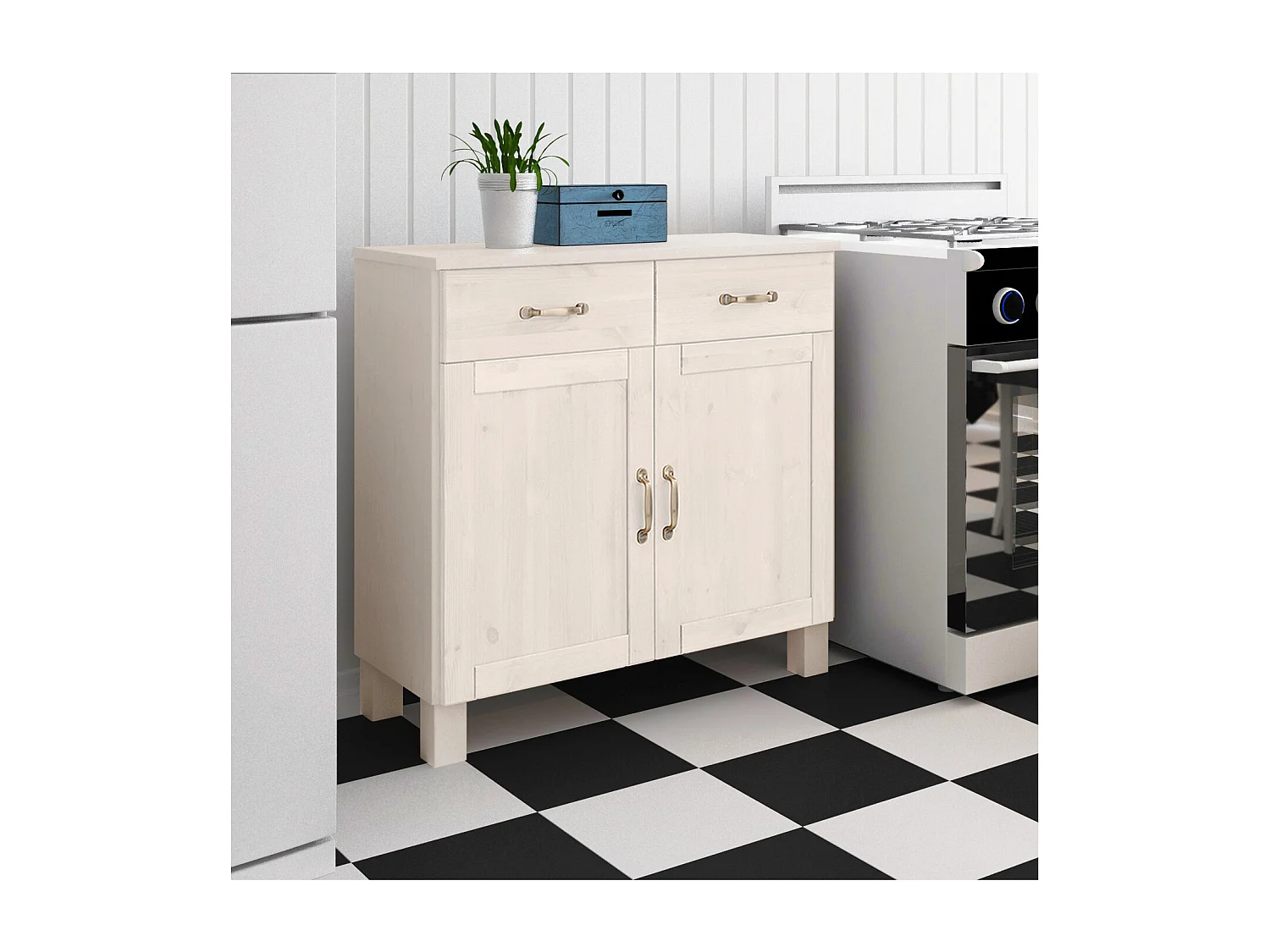 Alby | Armoire de cuisine en bois massif blanc