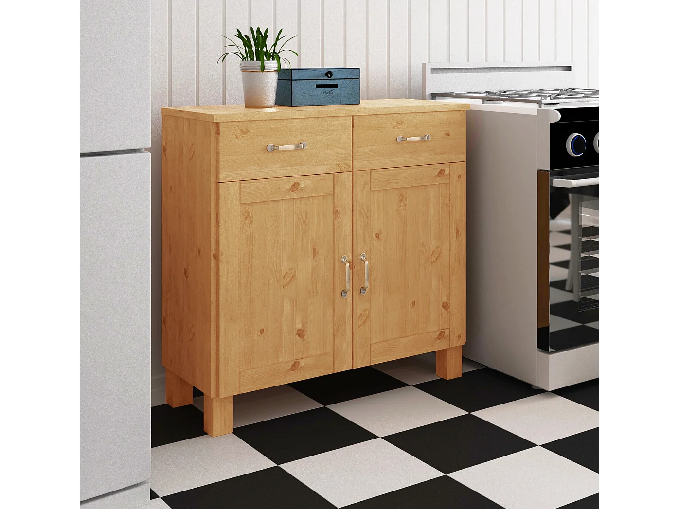 Alby | Credenza in legno di pino a due ante e cassetti al naturale