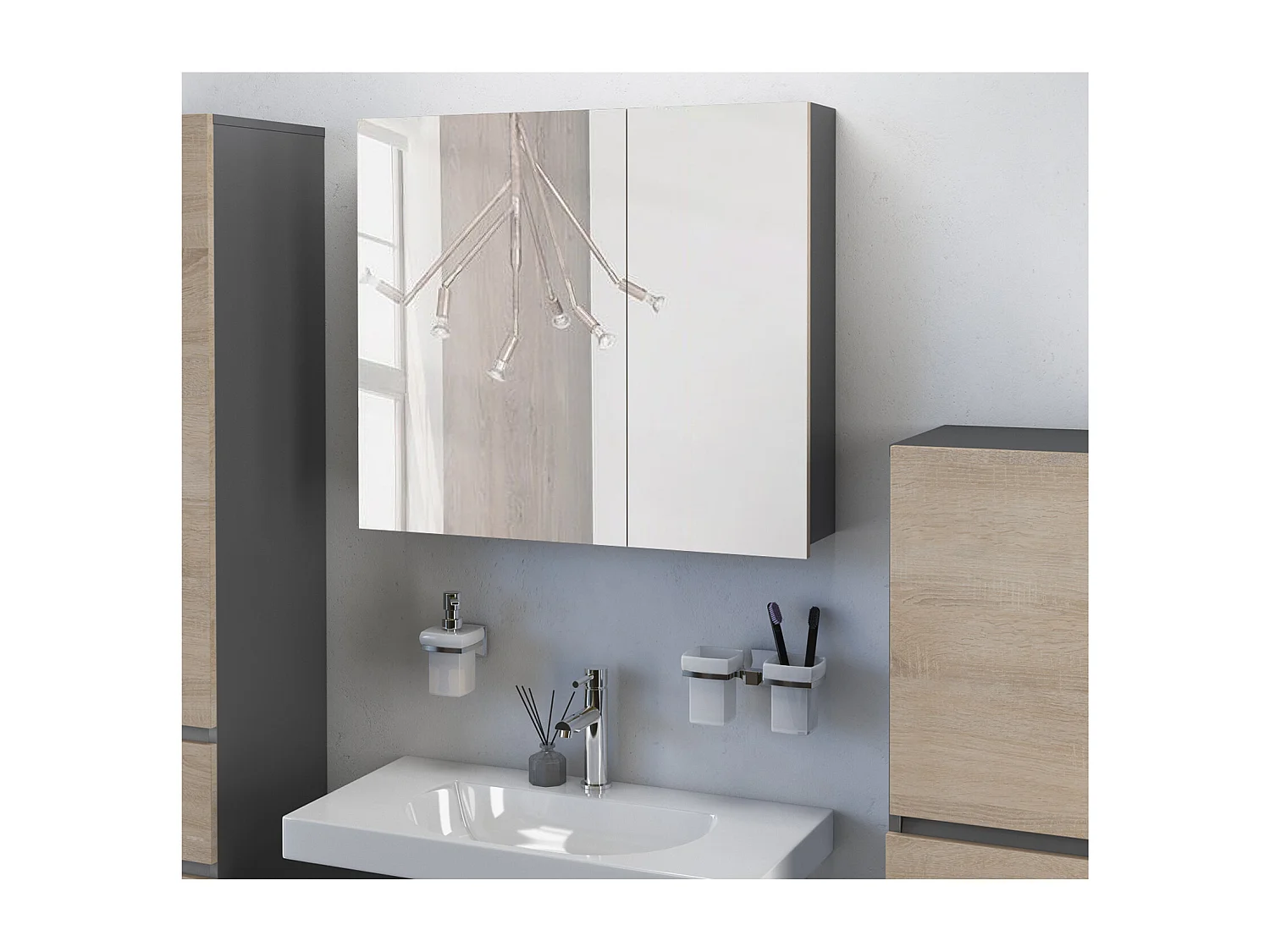 Wisla |Armoire à miroir suspendue en effet chêne