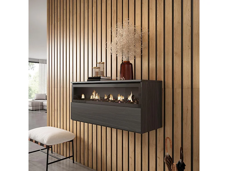 Cheminée électrique LED, 102x35x45cm, 1 ouverture, 1 porte, Cheminée électrique, Suspendu, Mural, Noir