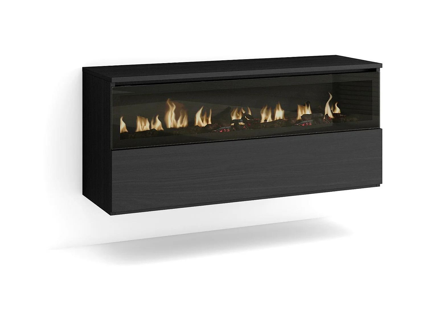 Caminetto elettrico LED, 102x35x45cm, 1 apertura, 1 porta, Camino elettrico, Sospeso, da appendere, Nero