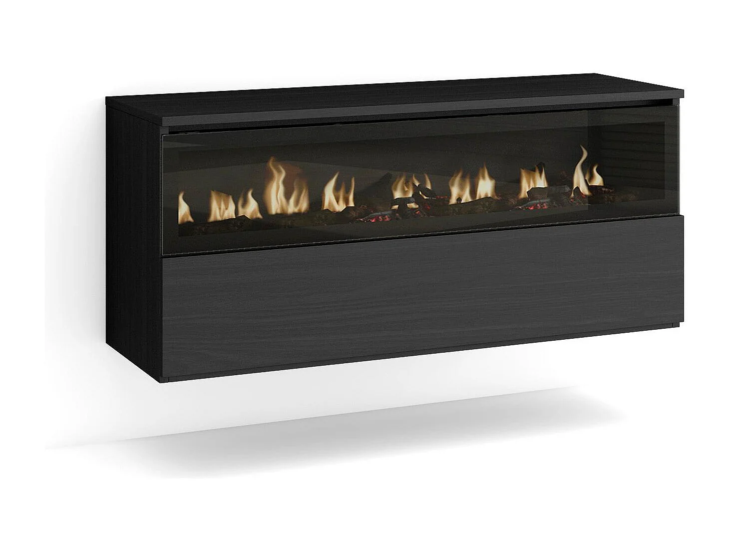 Cheminée électrique LED, 102x35x45cm, 1 ouverture, 1 porte, Cheminée électrique, Suspendu, Mural, Noir