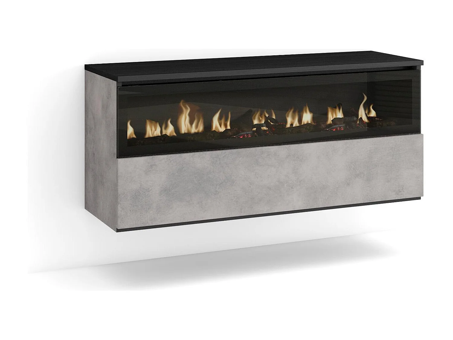 Cheminée électrique LED, 102x35x45cm, 1 ouverture, 1 porte, Cheminée électrique, Suspendu, Mural, Ciment