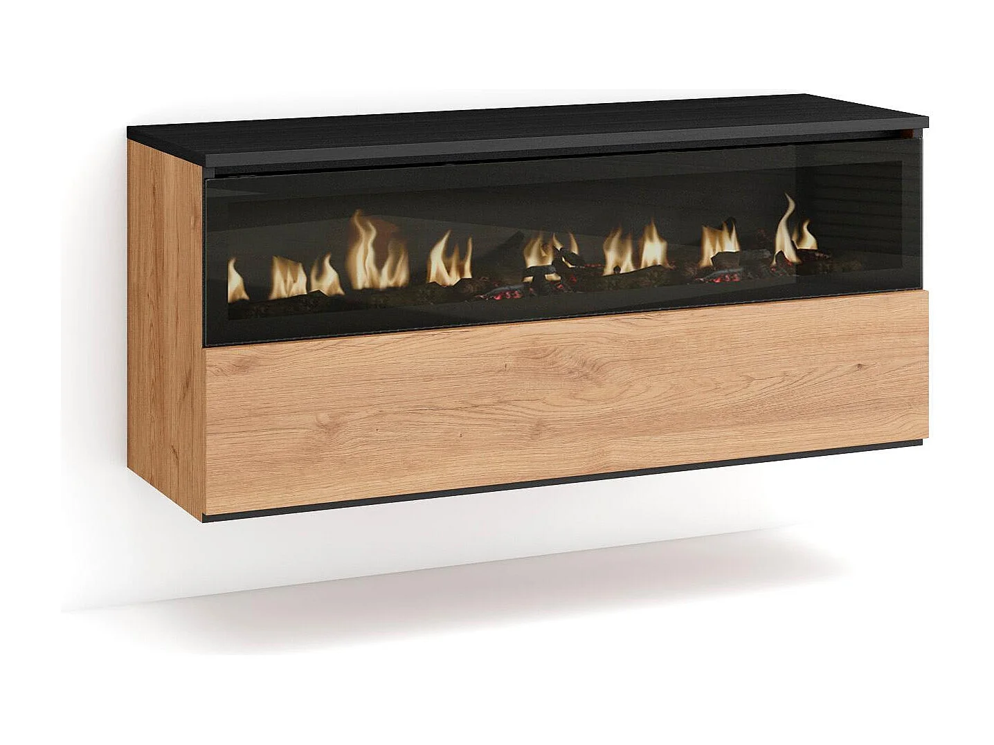 Cheminée électrique LED, 102x35x45cm, 1 ouverture, 1 porte, Cheminée électrique, Suspendu, Mural, Chêne et noir