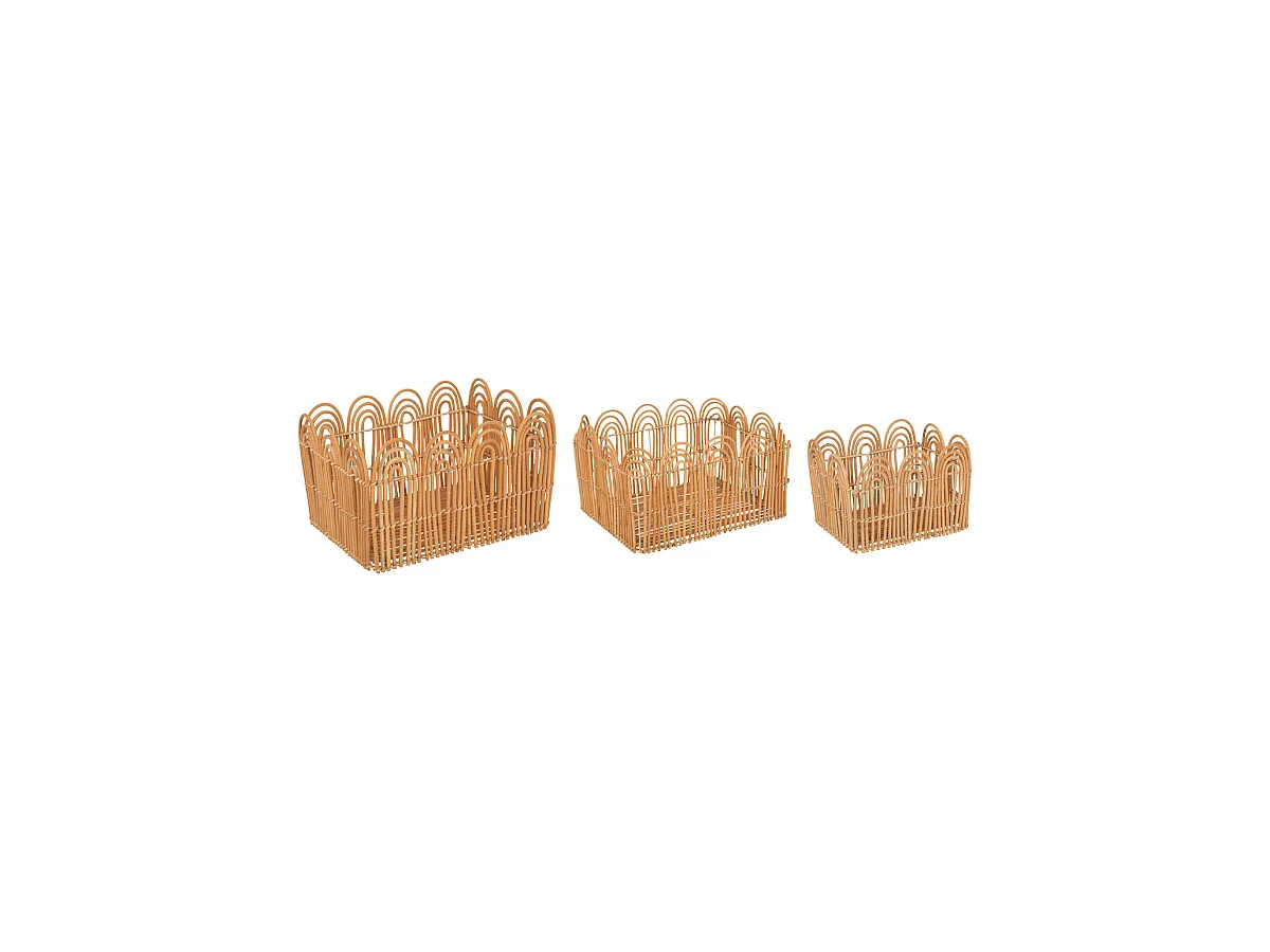 Lot de 3 Caisses de rangement Cagette en Fer et Rotin