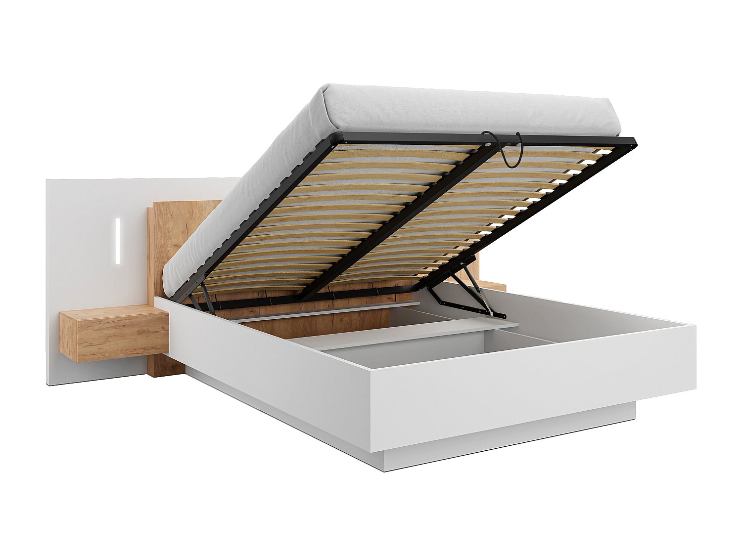 Bett mit Bettkasten mit Nachttischen - 160 x 200 cm - 2 Schubladen + LEDs - günstig online kaufen