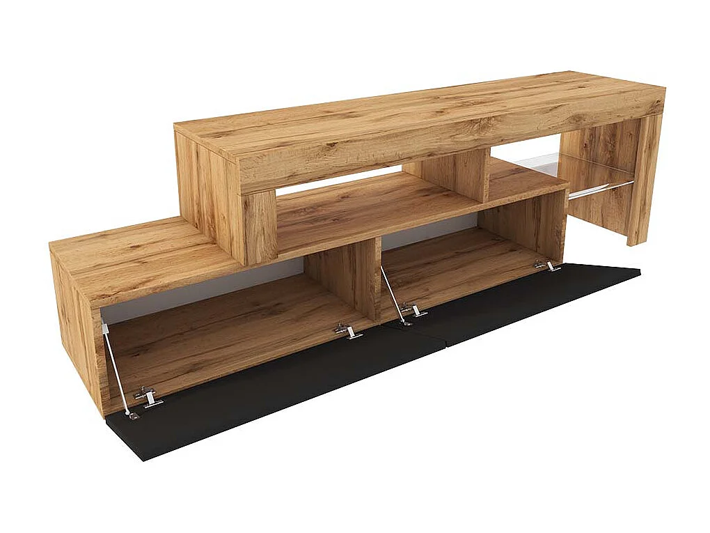 Meuble TV - 172 cm chêne wotan - façade Noir - avec LED - ASTEN