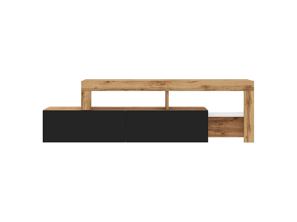 Meuble TV - 172 cm chêne wotan - façade Noir - avec LED - ASTEN