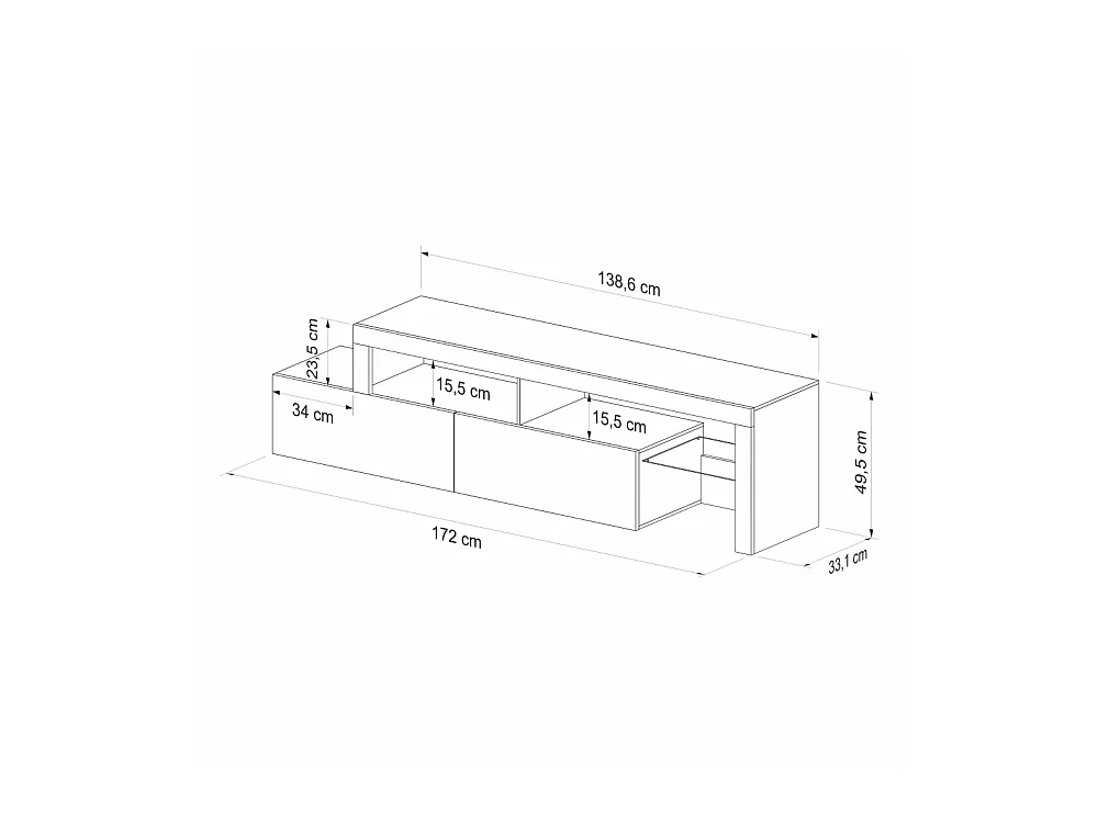 TV-Möbel TV-Element im asymmetrischen Design -  172 cm breit - Wotan Eiche / Schwarz - ASTEN