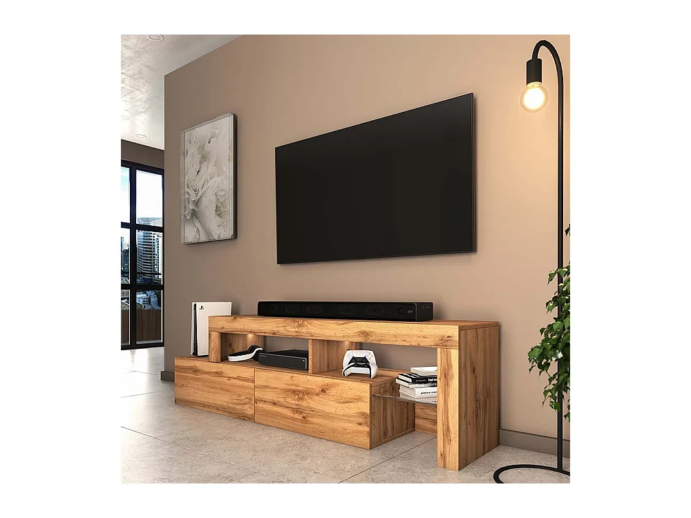 Mobile TV asimmetrico - 172 cm - rovere wotan con LED - Asten