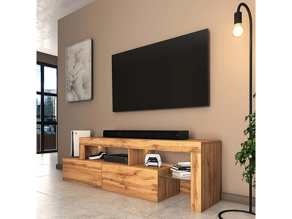 Mobile TV asimmetrico - 172 cm - rovere wotan con LED - Asten
