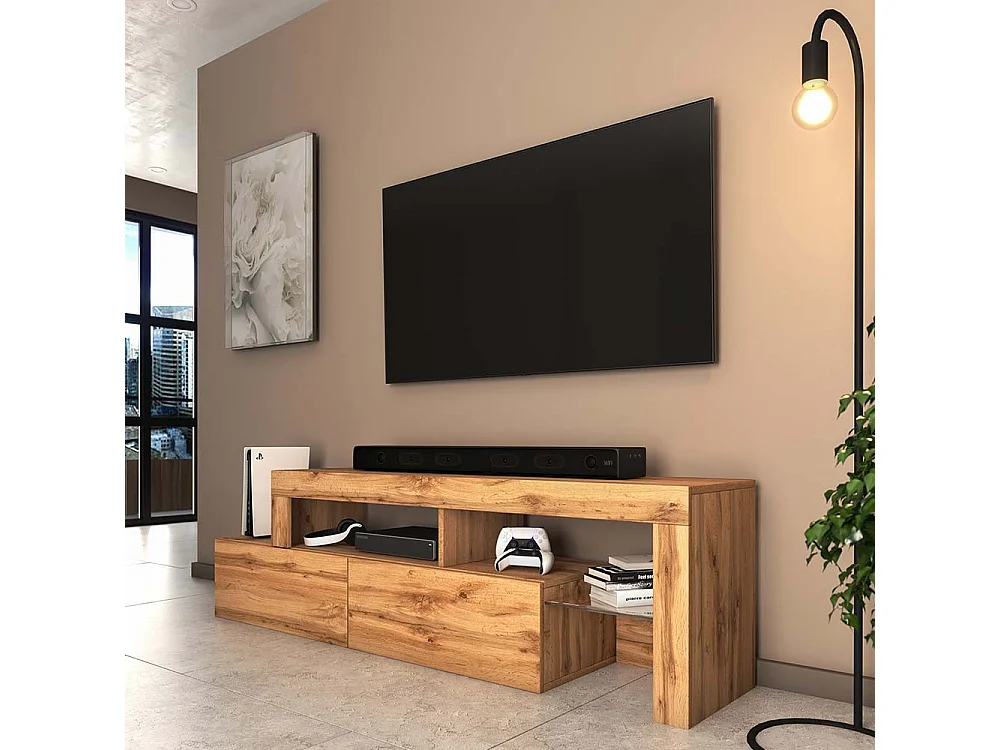 Mobile TV asimmetrico - 172 cm - rovere wotan con LED - Asten