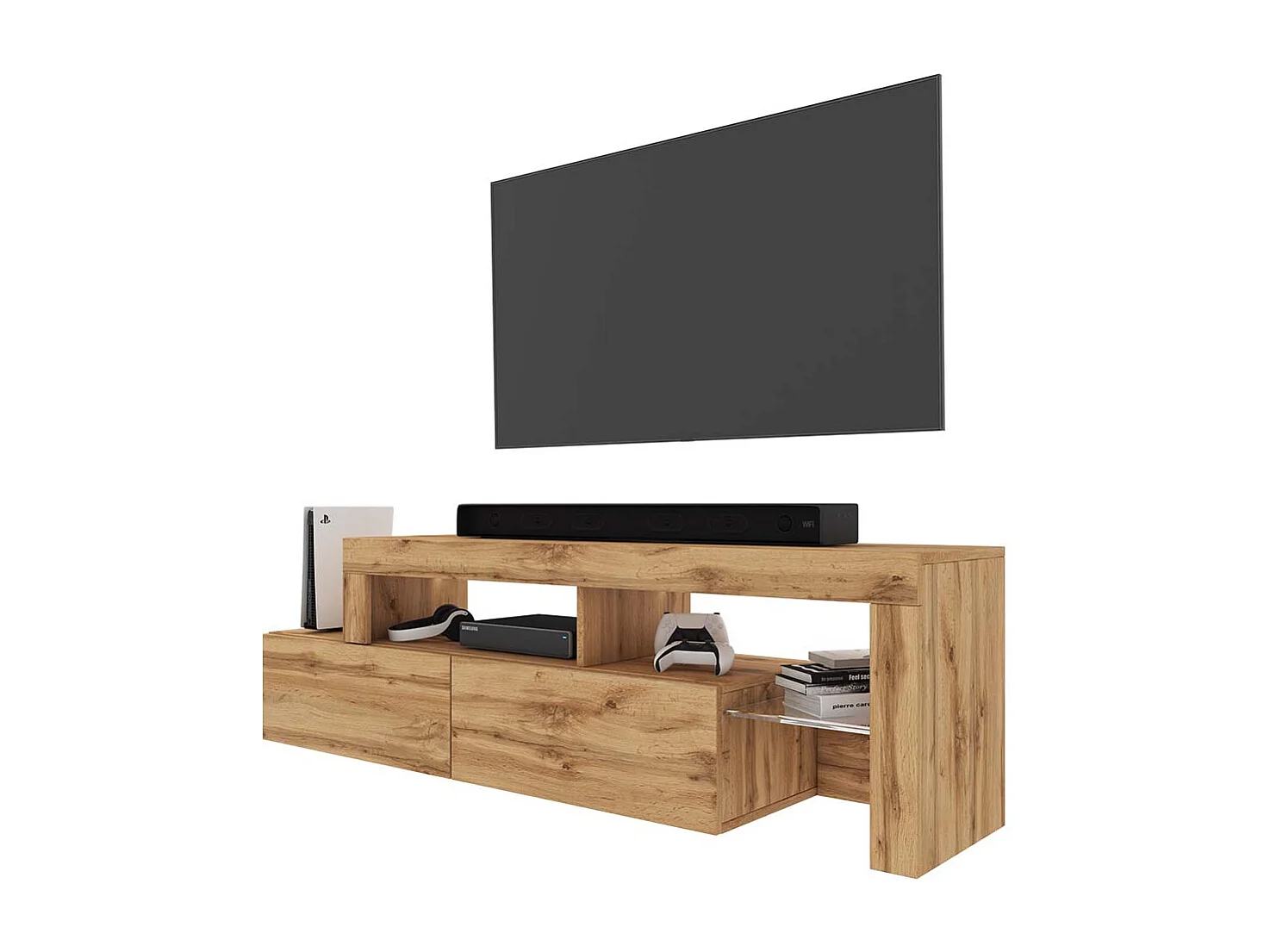 Mobile TV asimmetrico - 172 cm - rovere wotan con LED - Asten