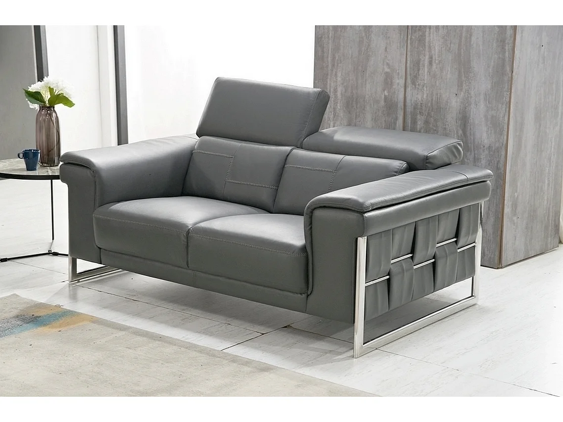 Ensemble Canapé 3 places et 2 places et fauteuil 1 place en cuir italien buffle , BOLZANO, gris foncé