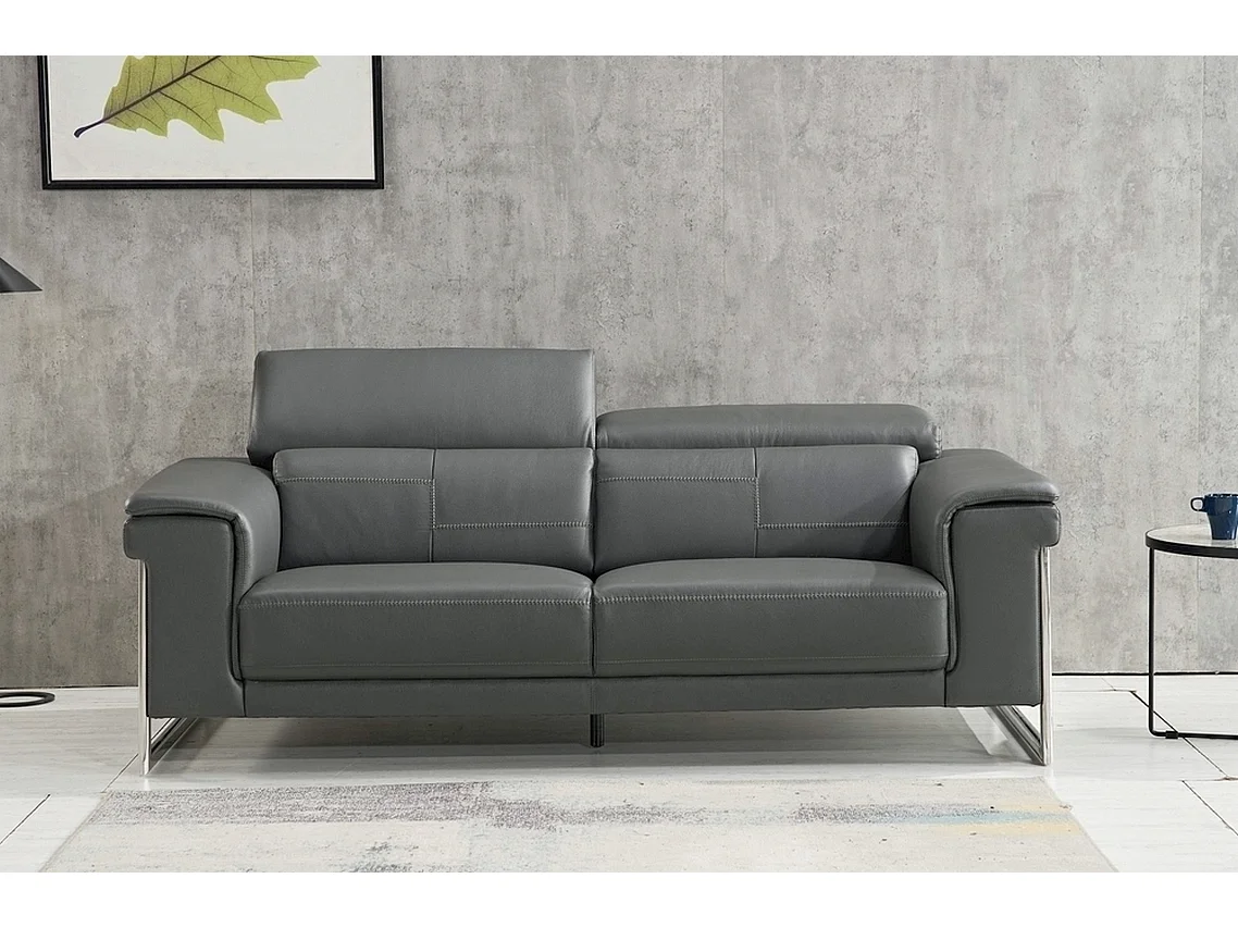 Ensemble Canapé 3 places et 2 places et fauteuil 1 place en cuir italien buffle , BOLZANO, gris foncé