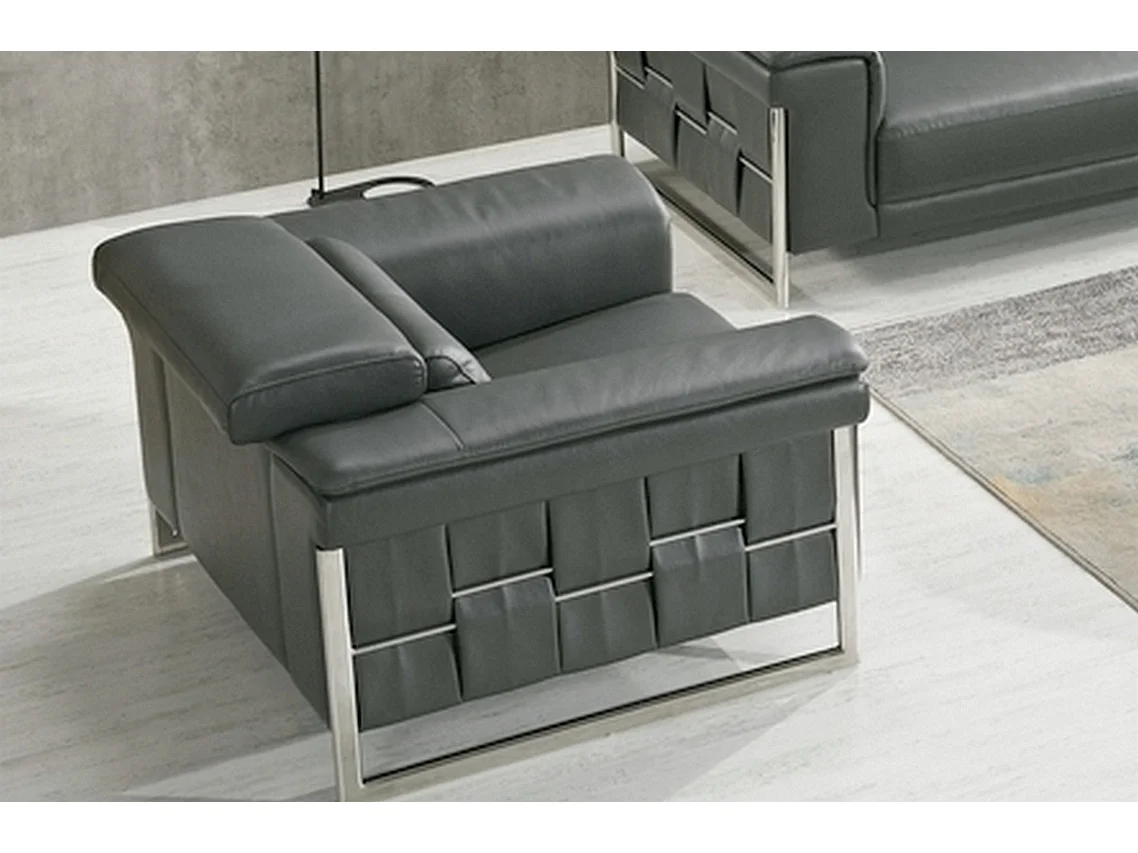 Ensemble Canapé 3 places et 2 places et fauteuil 1 place en cuir italien buffle , BOLZANO, gris foncé