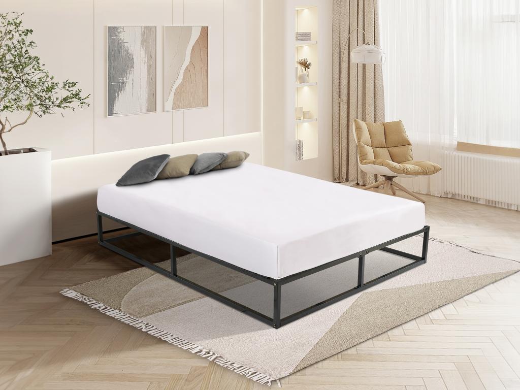 Bettgestell mit Lattenrost - Metall - 140 x 190 cm - 2 x 19 Latten - Schwar günstig online kaufen