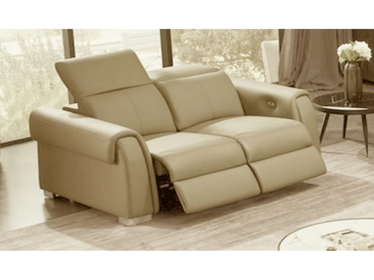 Canapé 3 places avec 2 relax électriques en cuir italien buffle TOPRELAX, beige