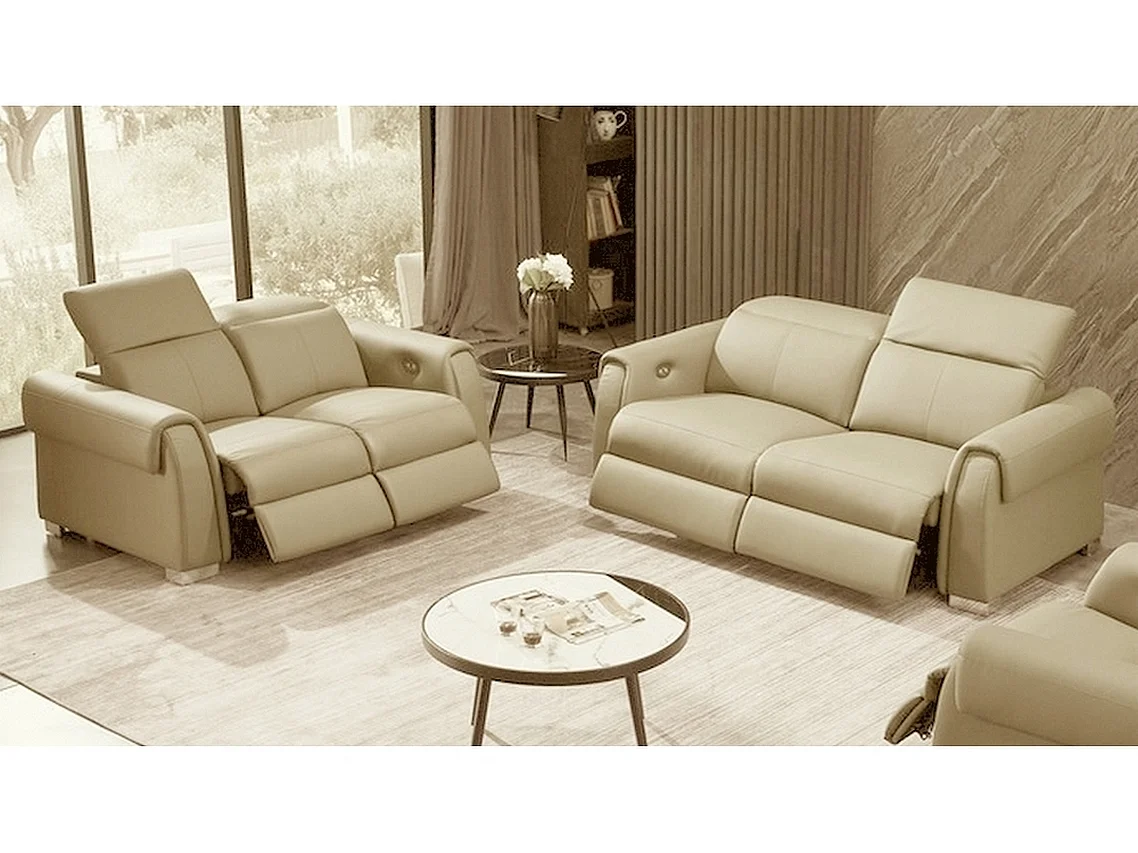 Canapé 3 places avec 2 relax électriques en cuir italien buffle TOPRELAX, beige