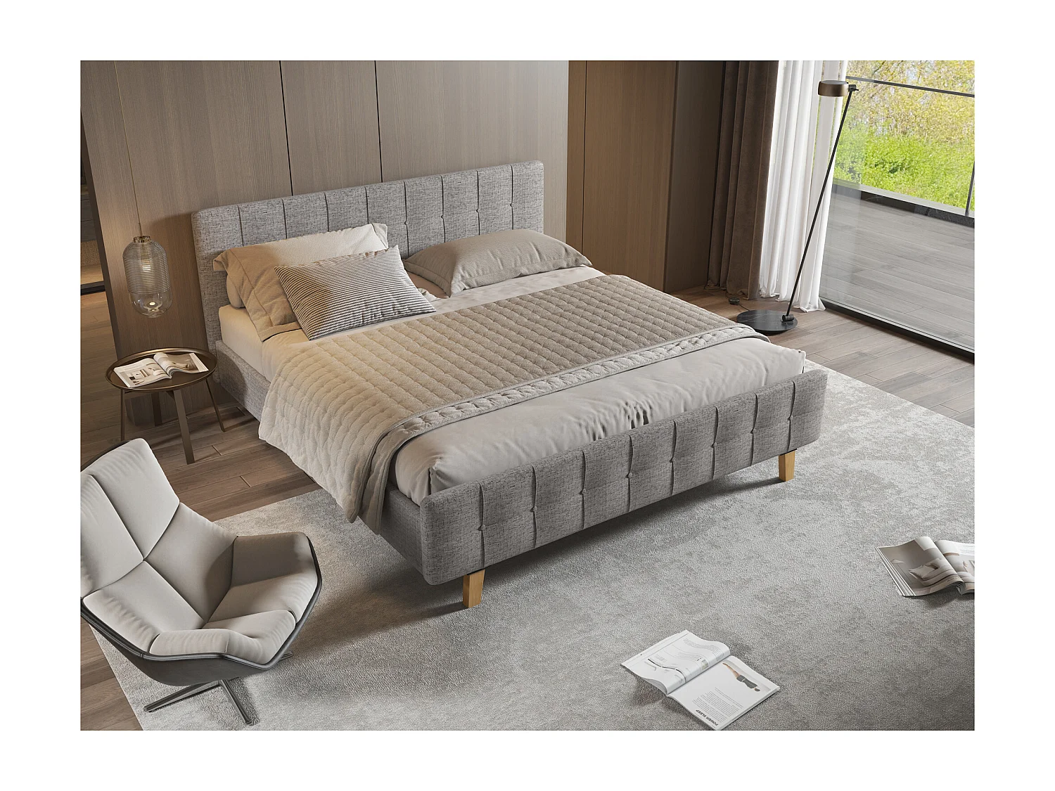 Larvik|Lit en tissu gris 180x200