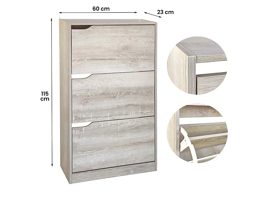 WeHome - Étagère à chaussures 3 portes peu encombrante avec double étagère