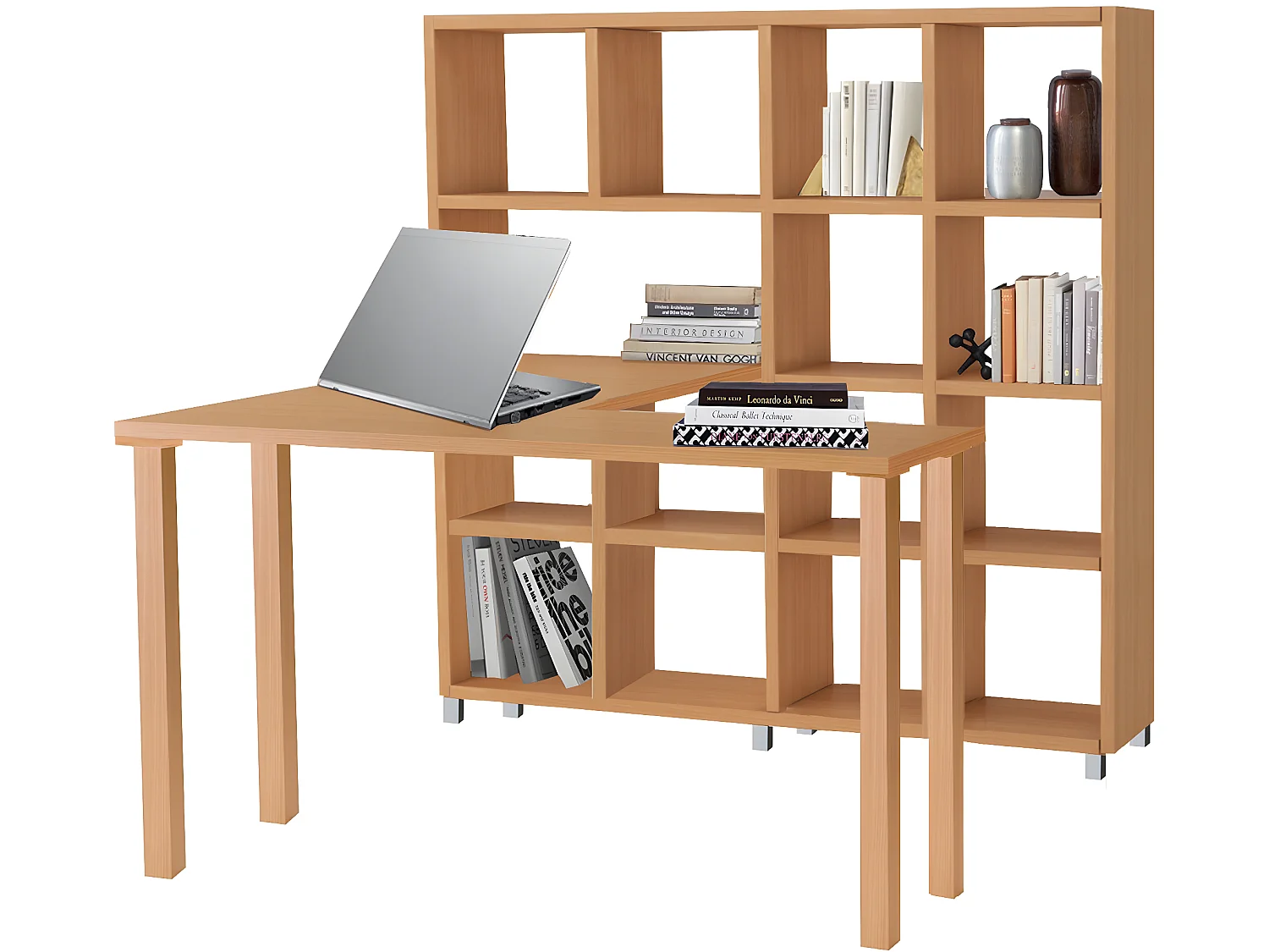 Kiwi|Bibliothèque avec bureau en MDF hêtre