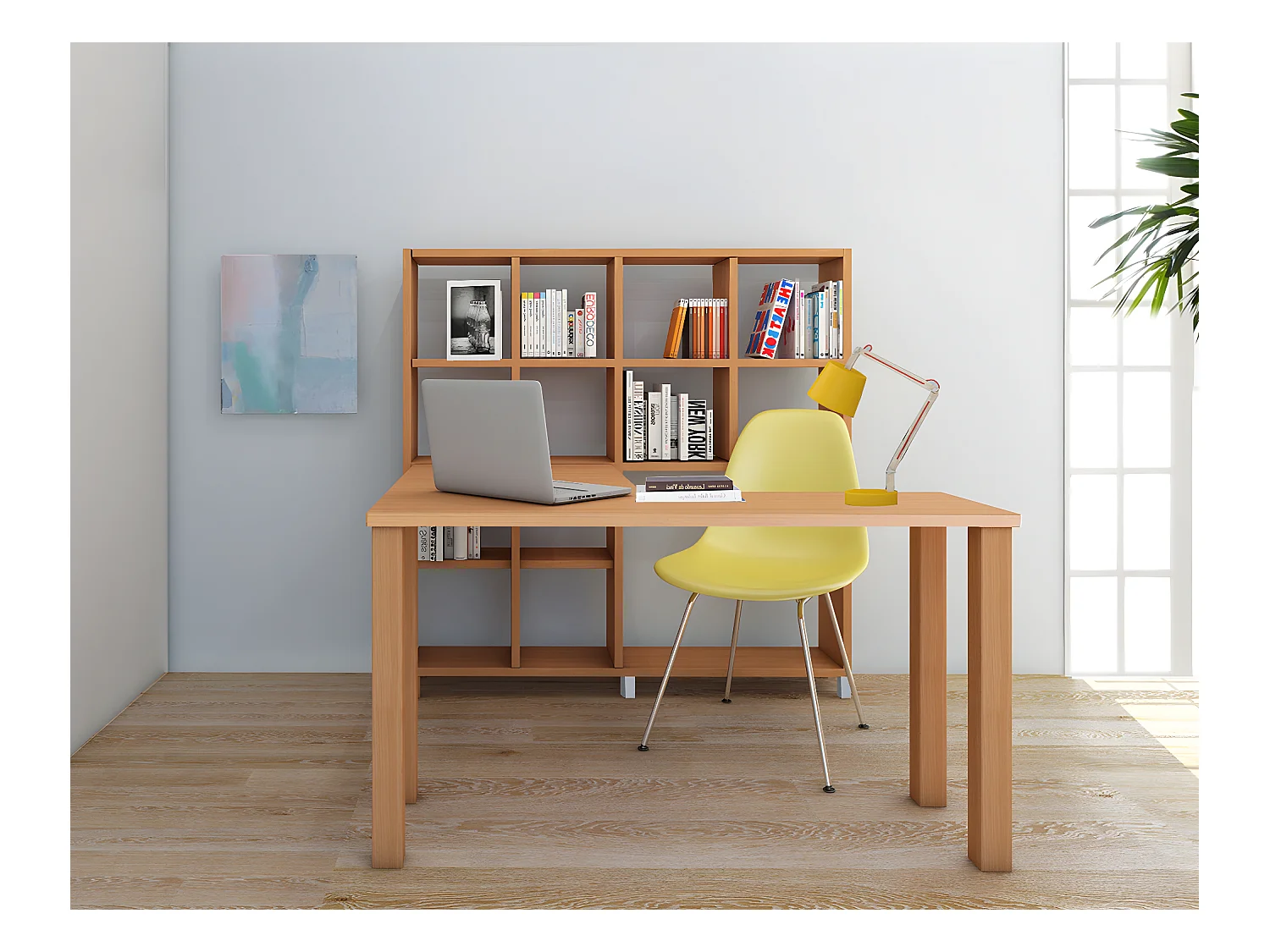 Kiwi|Bibliothèque avec bureau en MDF hêtre