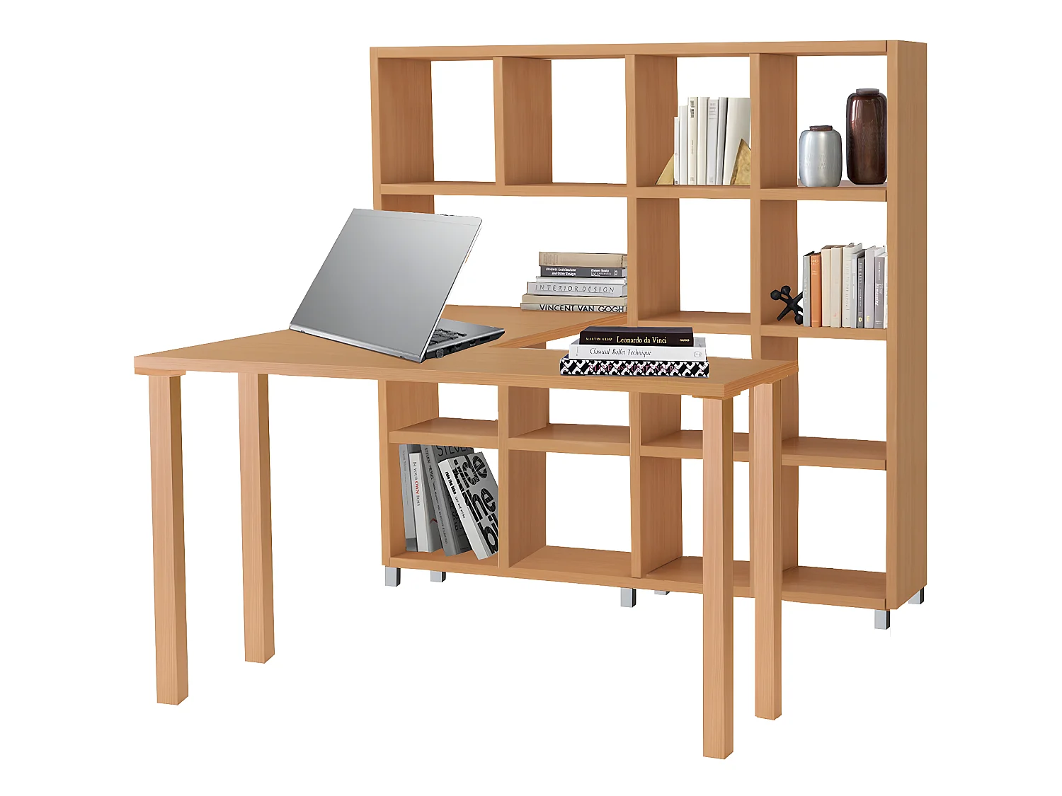 Kiwi|Bibliothèque avec bureau en MDF hêtre