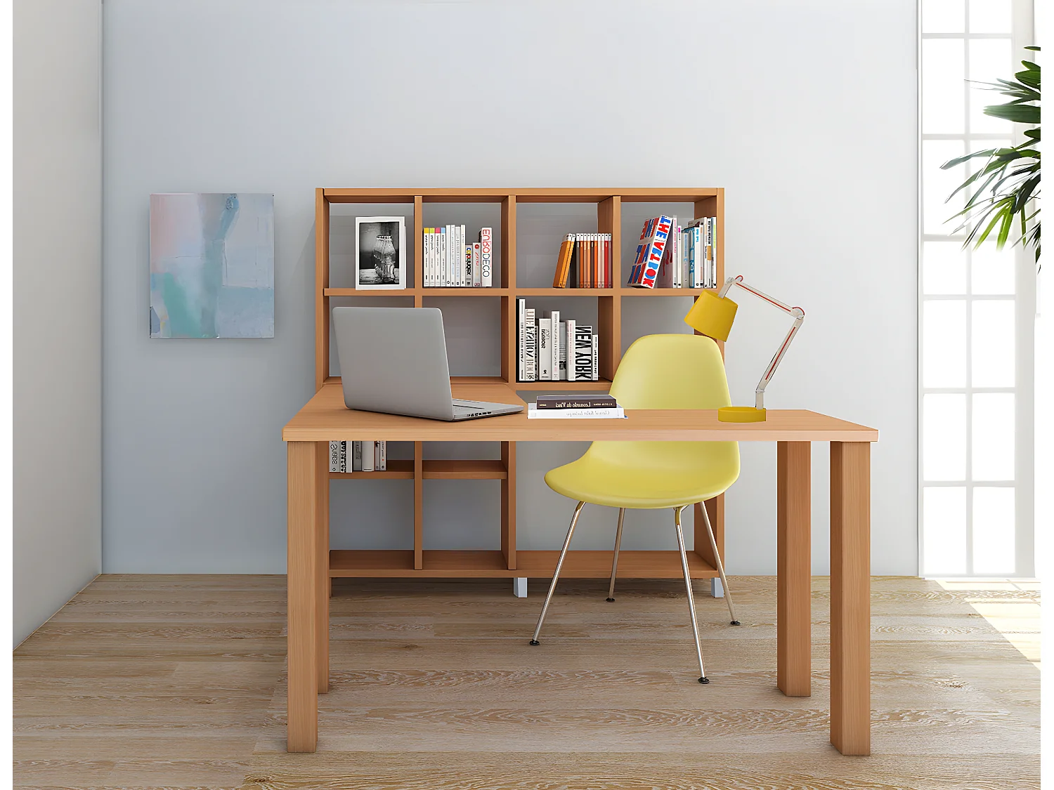 Kiwi|Bibliothèque avec bureau en MDF hêtre