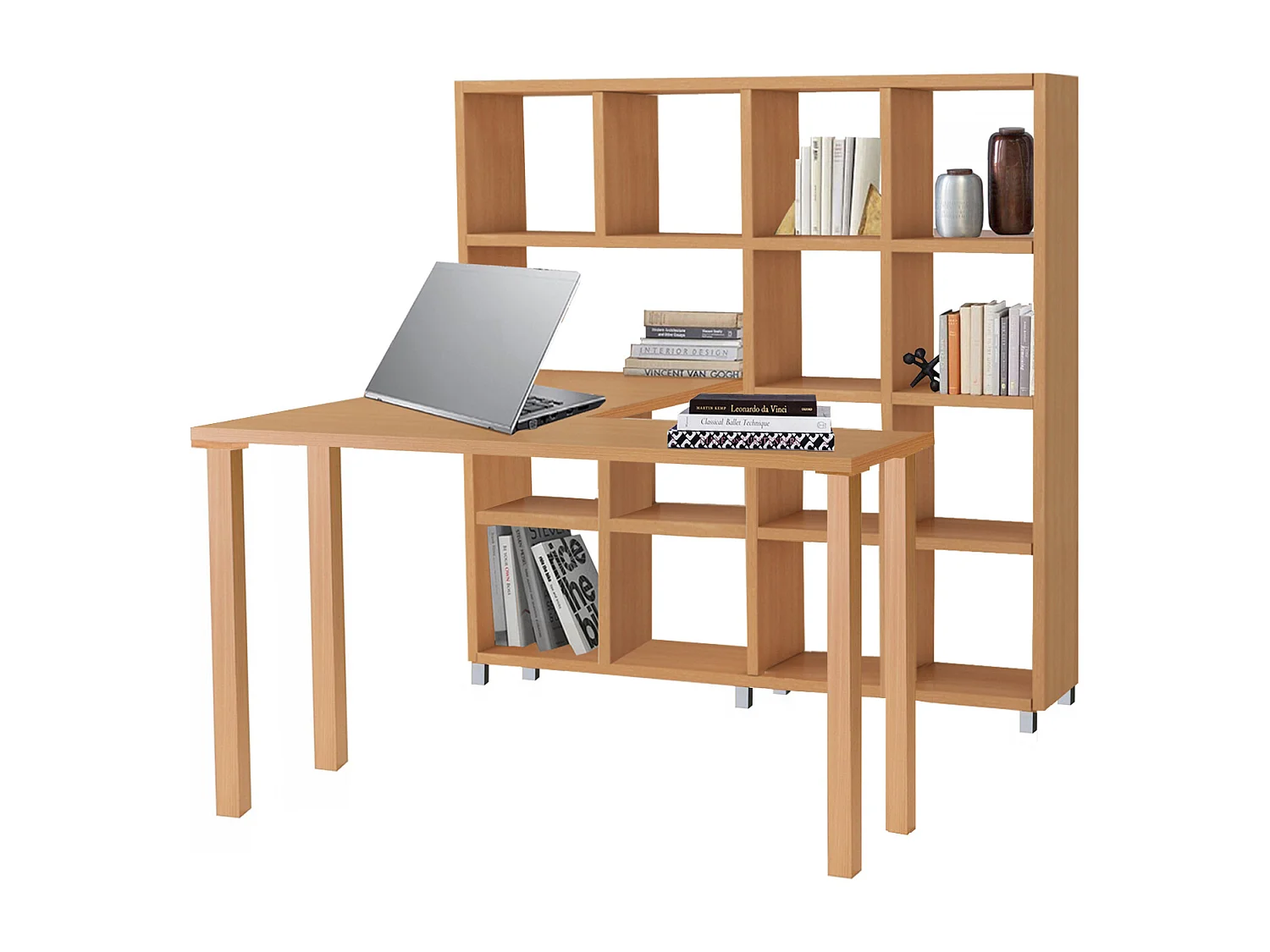 Kiwi|Bibliothèque avec bureau en MDF hêtre