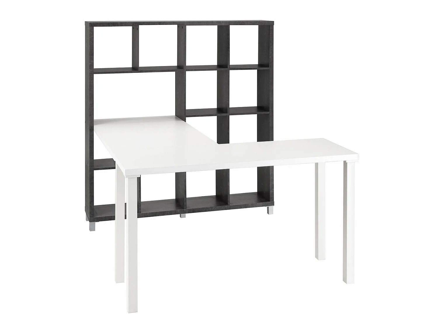 Kiwi|Bibliothèque avec bureau en MDF Beton / Blanc
