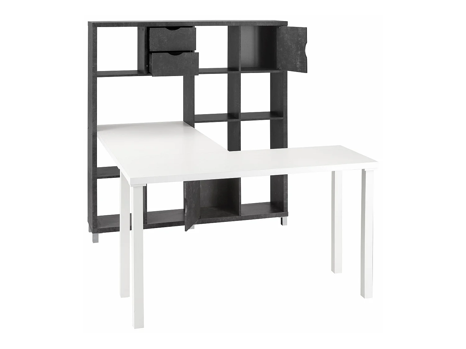 Kiwi|Bibliothèque avec bureau en MDF Beton / Blanc