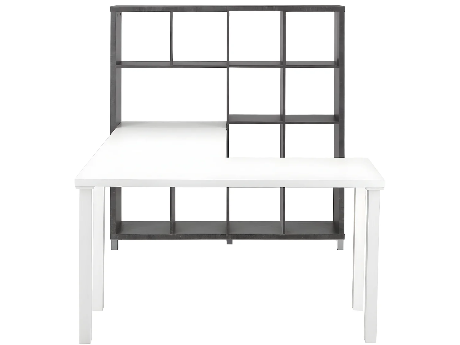 Kiwi|Bibliothèque avec bureau en MDF Beton / Blanc