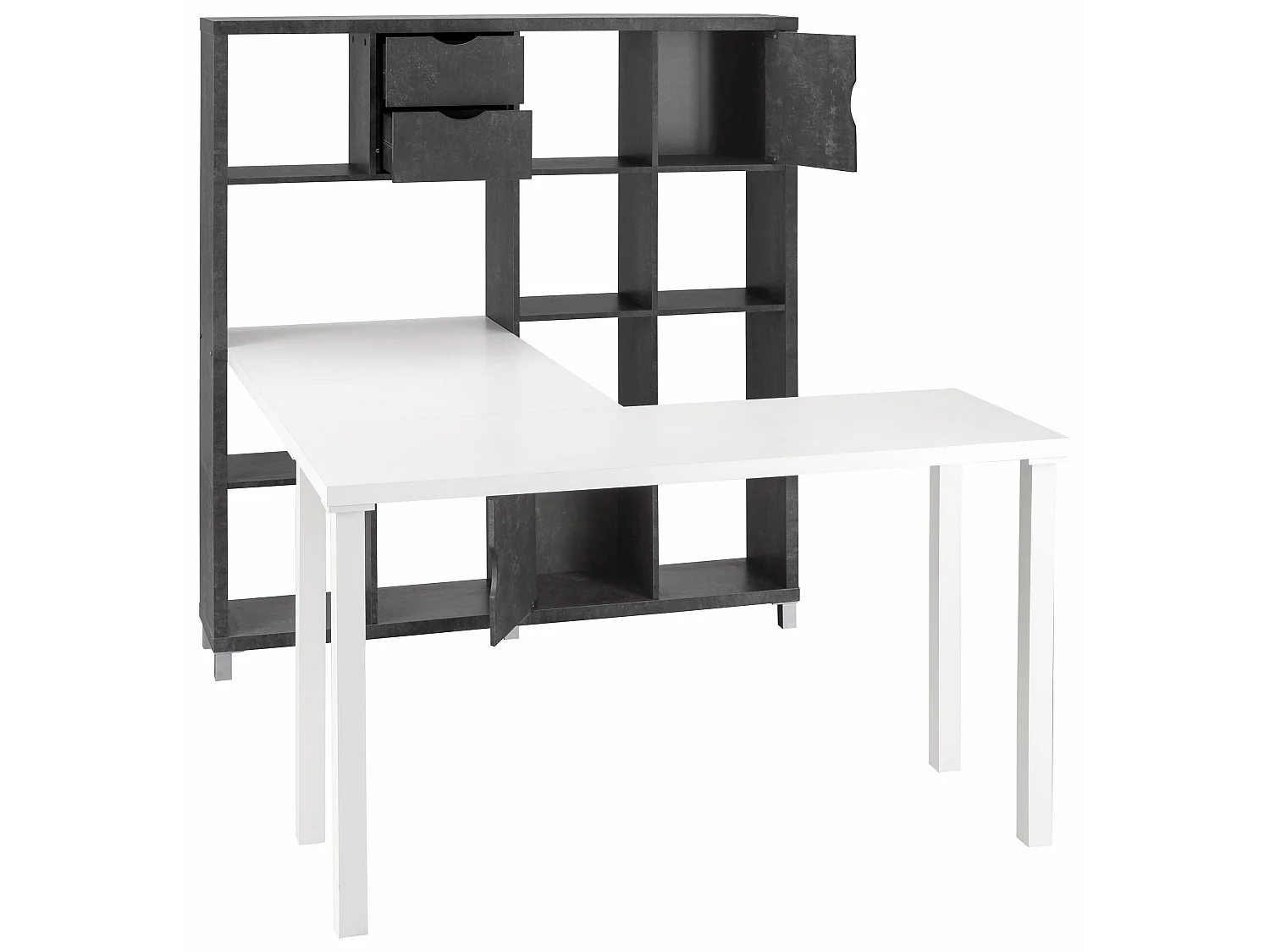 Kiwi|Bibliothèque avec bureau en MDF Beton / Blanc