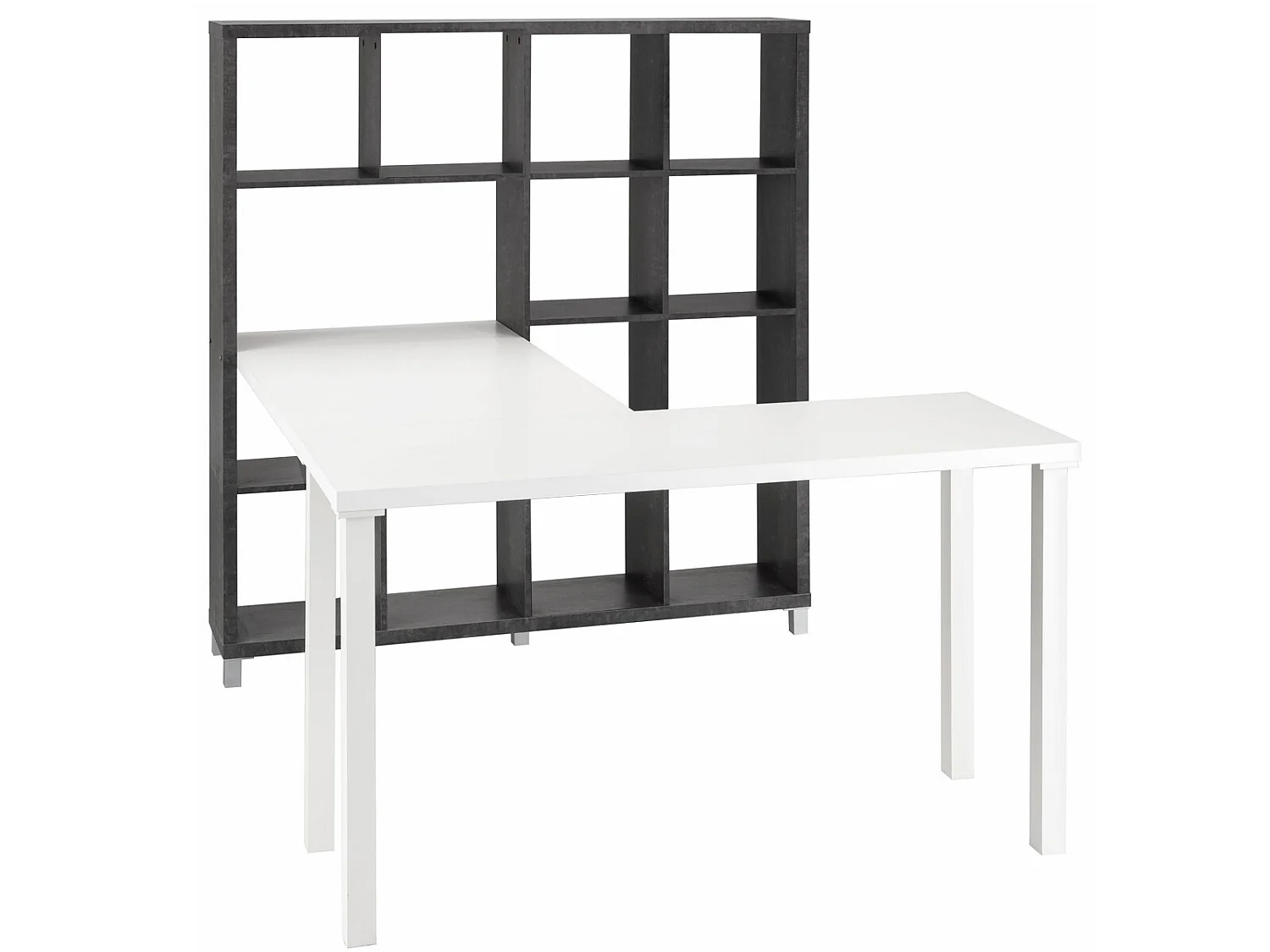 Kiwi|Bibliothèque avec bureau en MDF Beton / Blanc