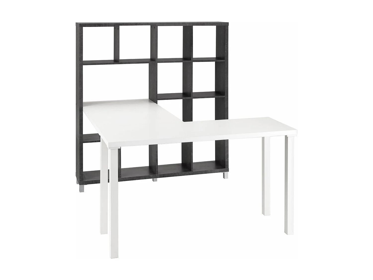 Kiwi|Bibliothèque avec bureau en MDF Beton / Blanc